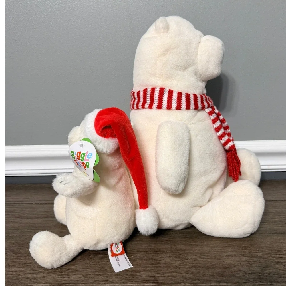 Giggle Scape Polar Bear Plush Set Christmas Santa Hat Scarf White Stuffed Animal